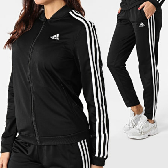 Adidas Women's ESSENTIALS 3-STRIPES TRACK SUIT Black/White - Picture 9 of 15